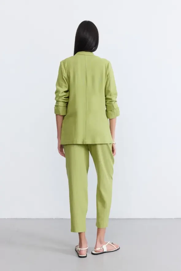 Relaxed Fit Linen Jacket - Green - 7