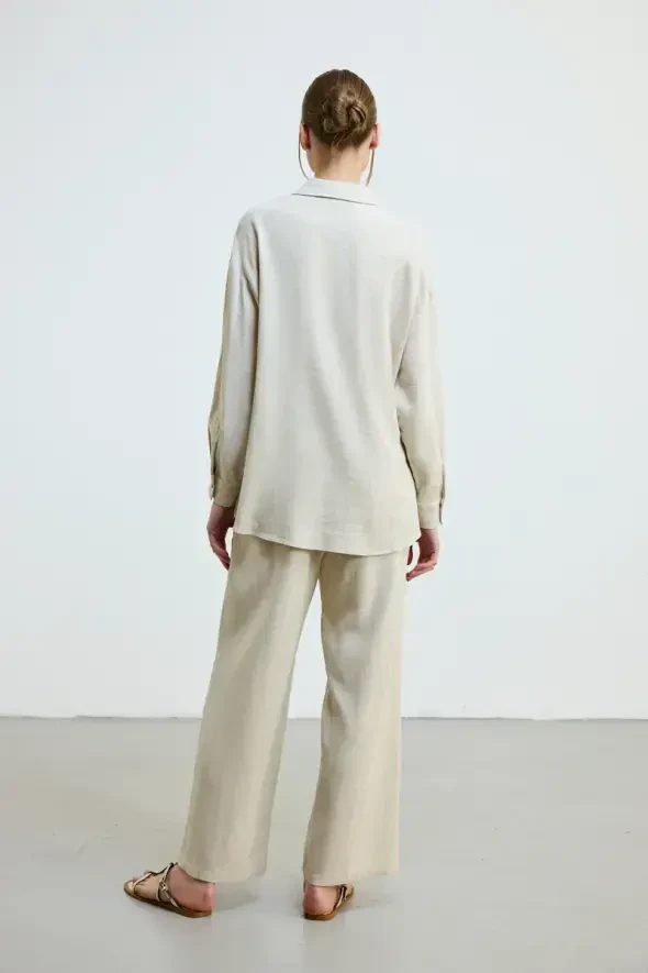 Relaxed Fit Linen Shirt - Beige - 5