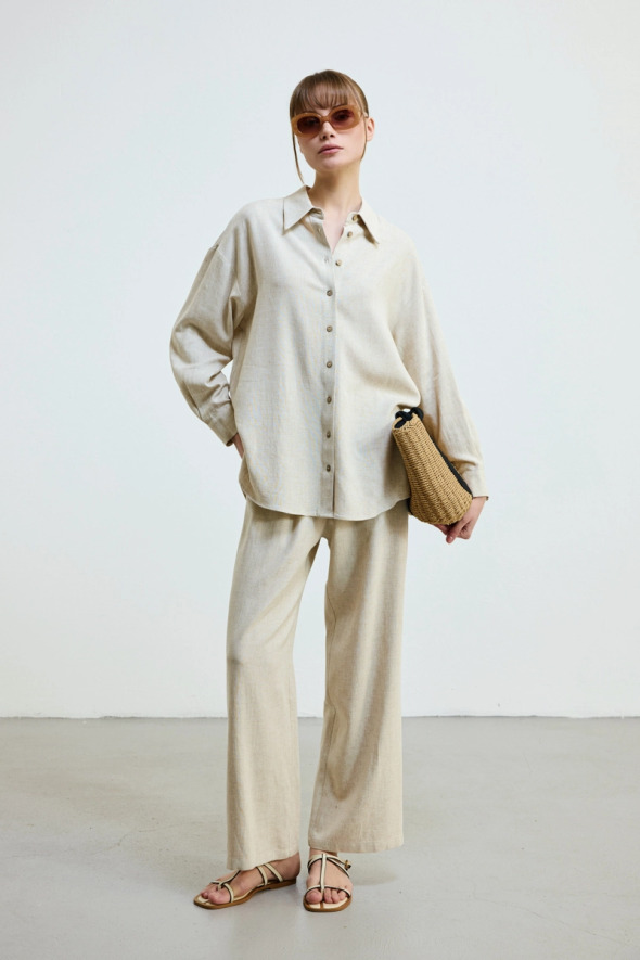 Relaxed Fit Linen Shirt - Beige - 2