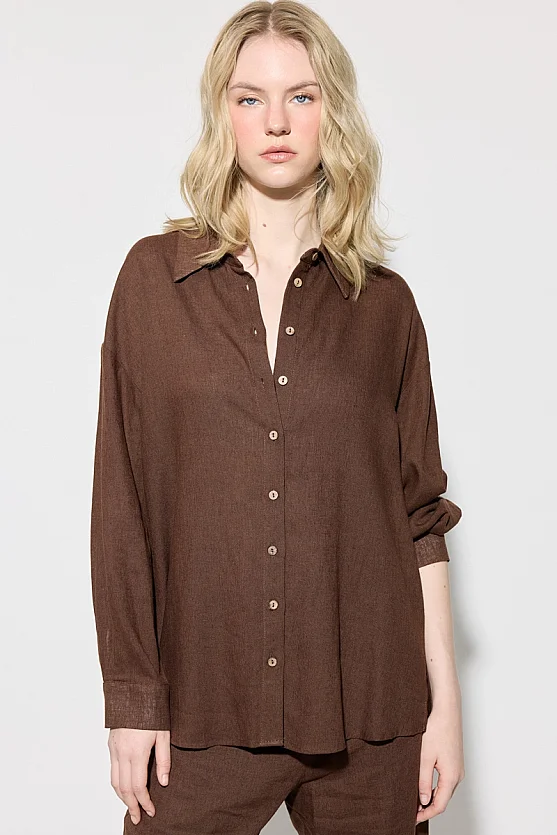 Relaxed Fit Linen Shirt - Brown - Gusto