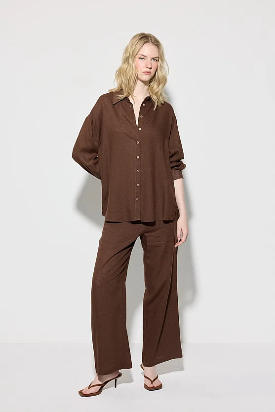 Relaxed Fit Linen Shirt - Brown - Gusto