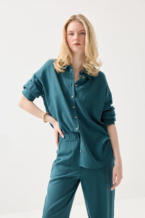 Relaxed Fit Linen Shirt - Green - Gusto