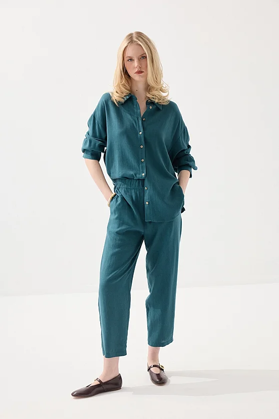 Relaxed Fit Linen Shirt - Green - Gusto