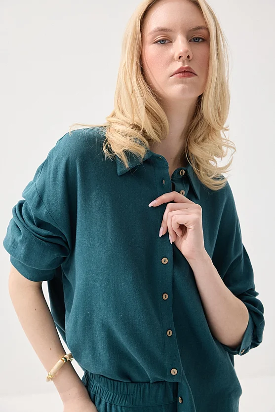 Relaxed Fit Linen Shirt - Green - 3