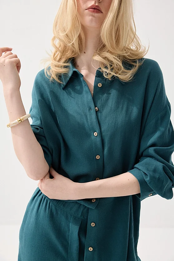 Relaxed Fit Linen Shirt - Green - Gusto