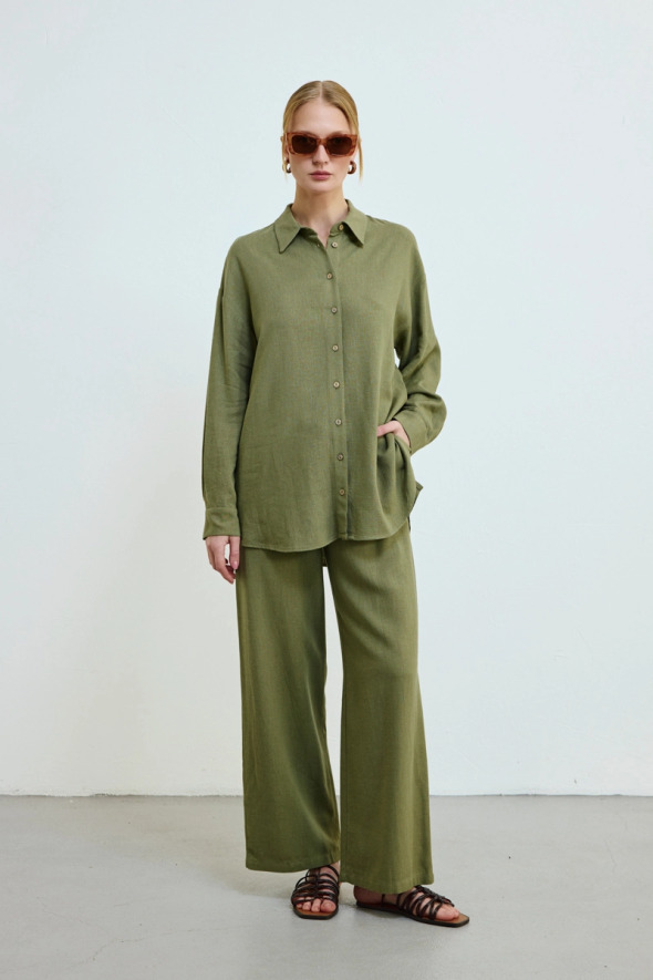 Relaxed Fit Linen Shirt - Khaki - 2