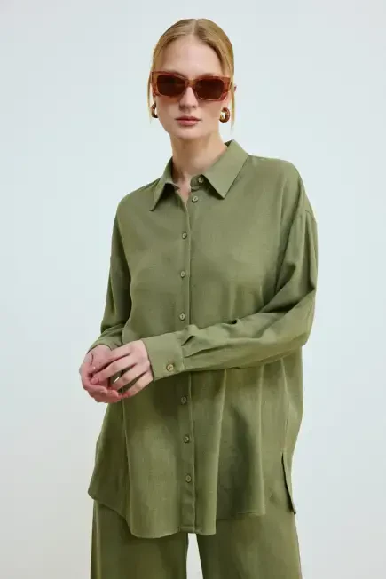 Relaxed Fit Linen Shirt - Khaki Khaki