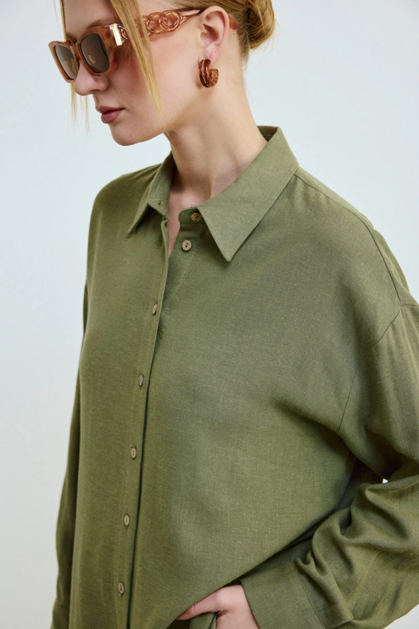 Relaxed Fit Linen Shirt - Khaki - 3