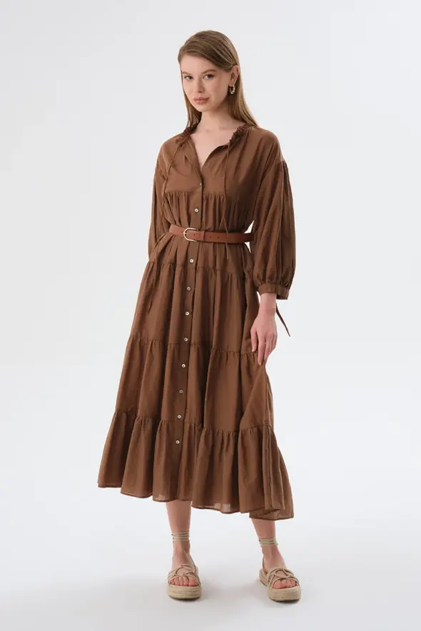 Relaxed Fit Long Dress - Brown - 3