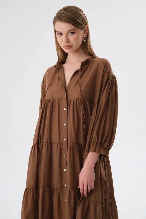 Relaxed Fit Long Dress - Brown - 5