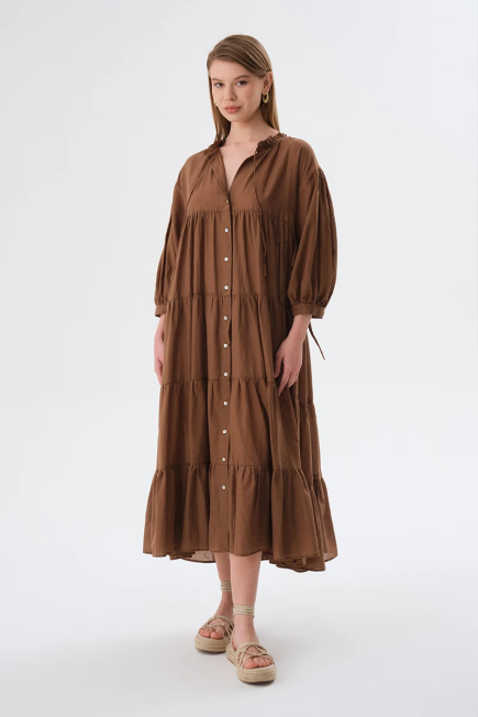 Relaxed Fit Long Dress - Brown Brown