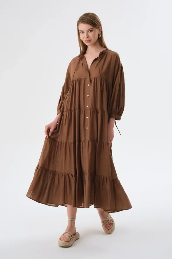 Relaxed Fit Long Dress - Brown - 2