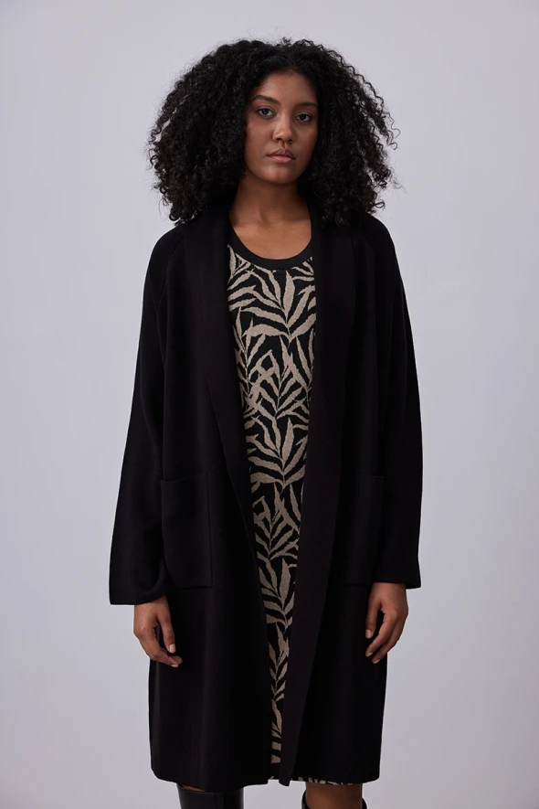 Relaxed Fit Long Knitwear Cardigan - Black - 2