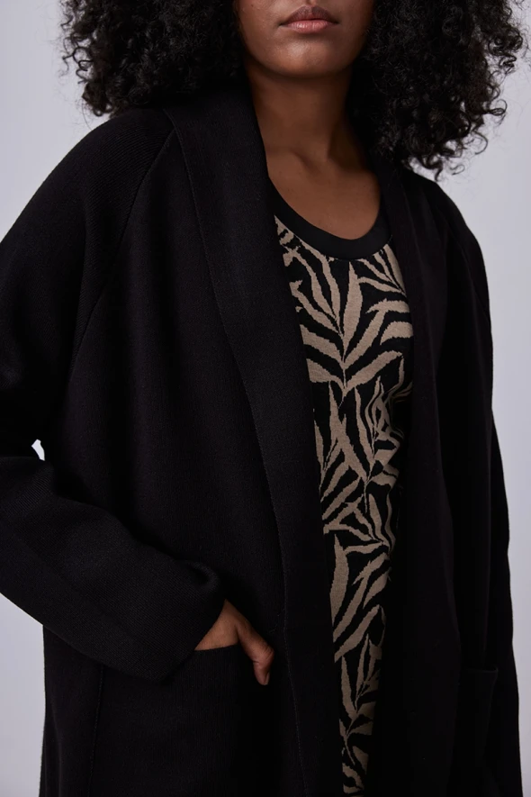 Relaxed Fit Long Knitwear Cardigan - Black - 4