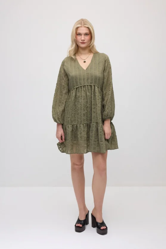Relaxed Fit Lyocell Dress - Khaki - Gusto