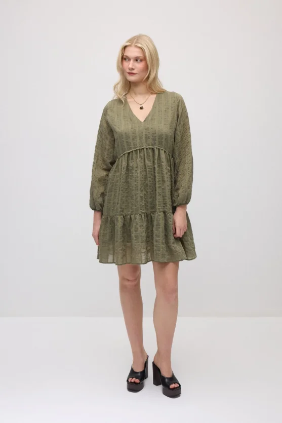 Relaxed Fit Lyocell Dress - Khaki - Gusto