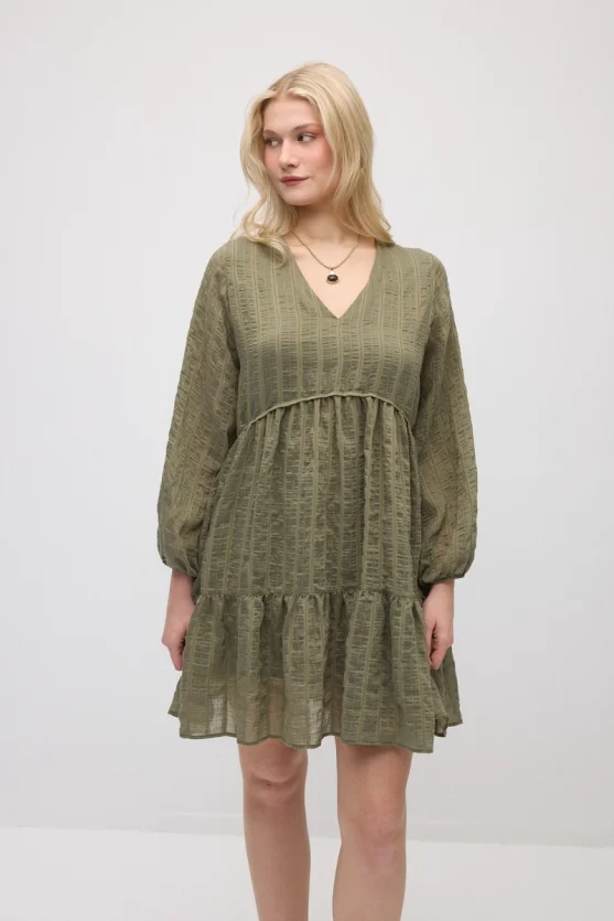 Relaxed Fit Lyocell Dress - Khaki - 3