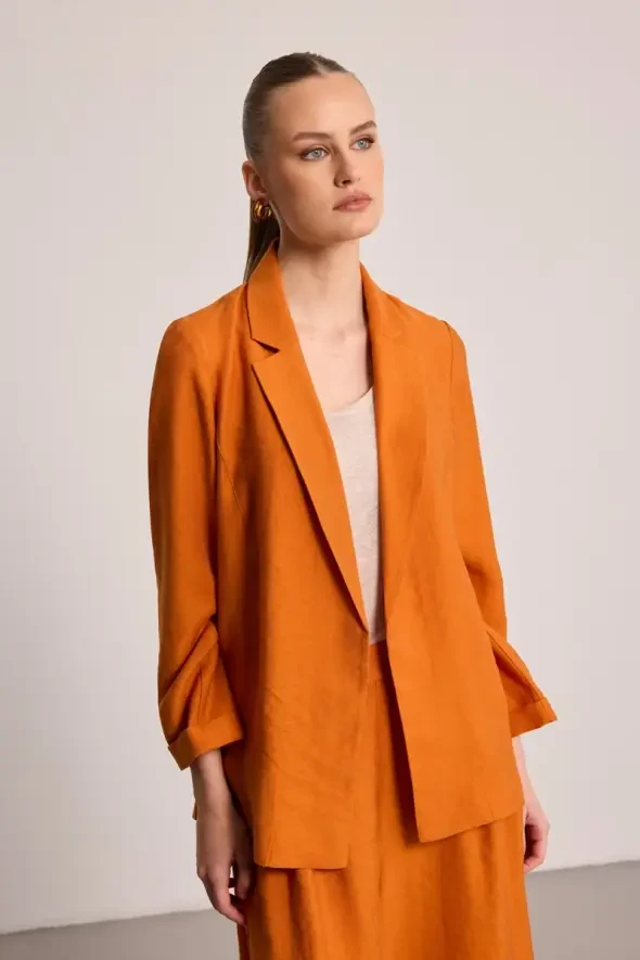 Relaxed Fit Lyocell Jacket - Brick Red - 4