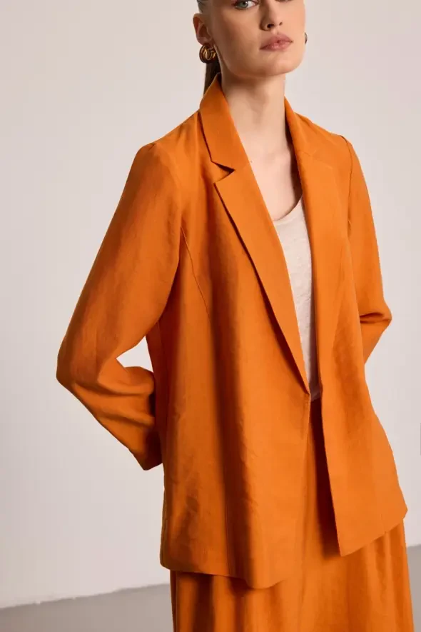 Relaxed Fit Lyocell Jacket - Brick Red - 5