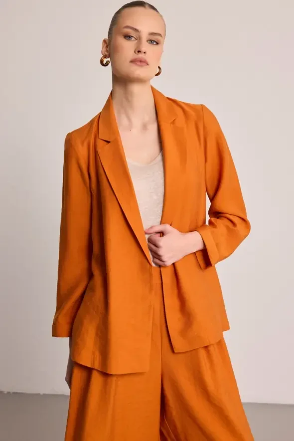 Relaxed Fit Lyocell Jacket - Brick Red - 1