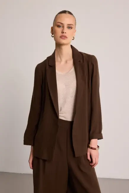 Relaxed Fit Lyocell Jacket - Brown Brown