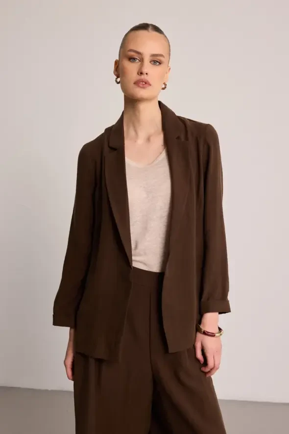 Relaxed Fit Lyocell Jacket - Brown - 1