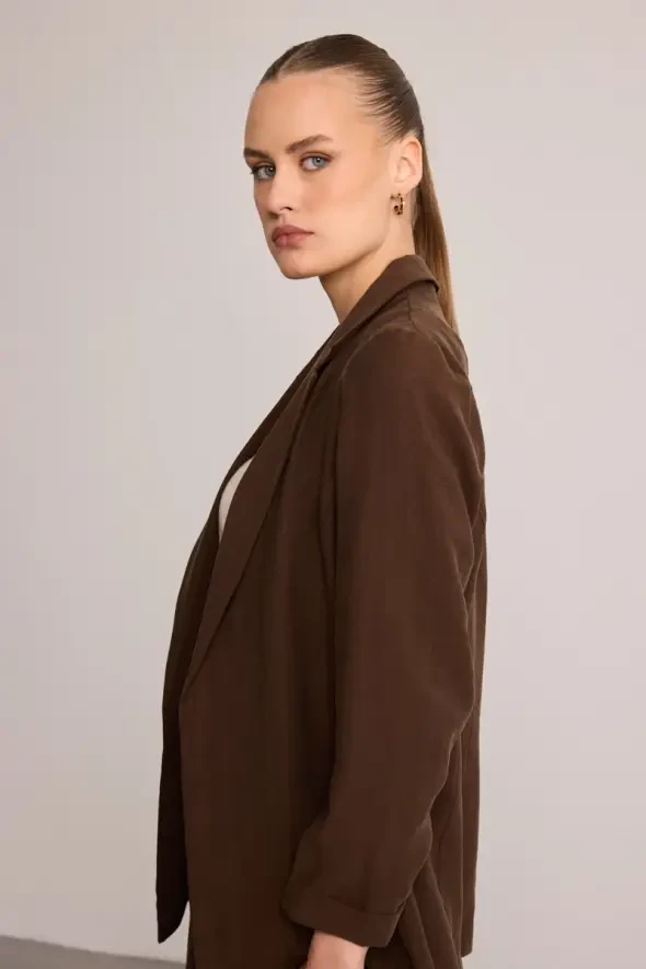 Relaxed Fit Lyocell Jacket - Brown - 3