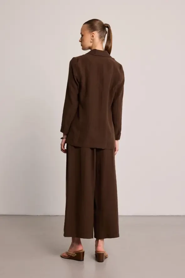 Relaxed Fit Lyocell Jacket - Brown - 4