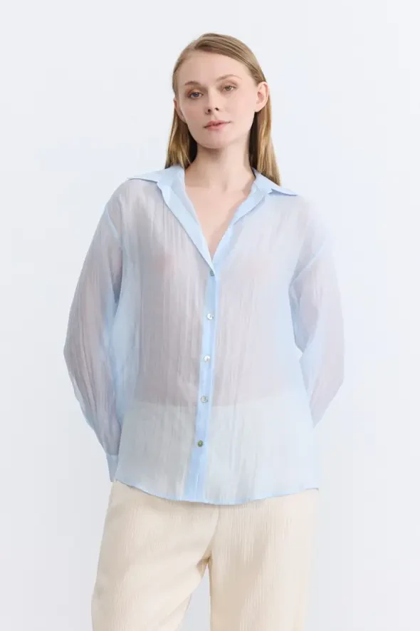 Relaxed Fit Lyocell Shirt - Blue - 2