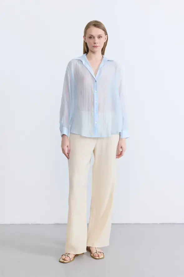 Relaxed Fit Lyocell Shirt - Blue - 3