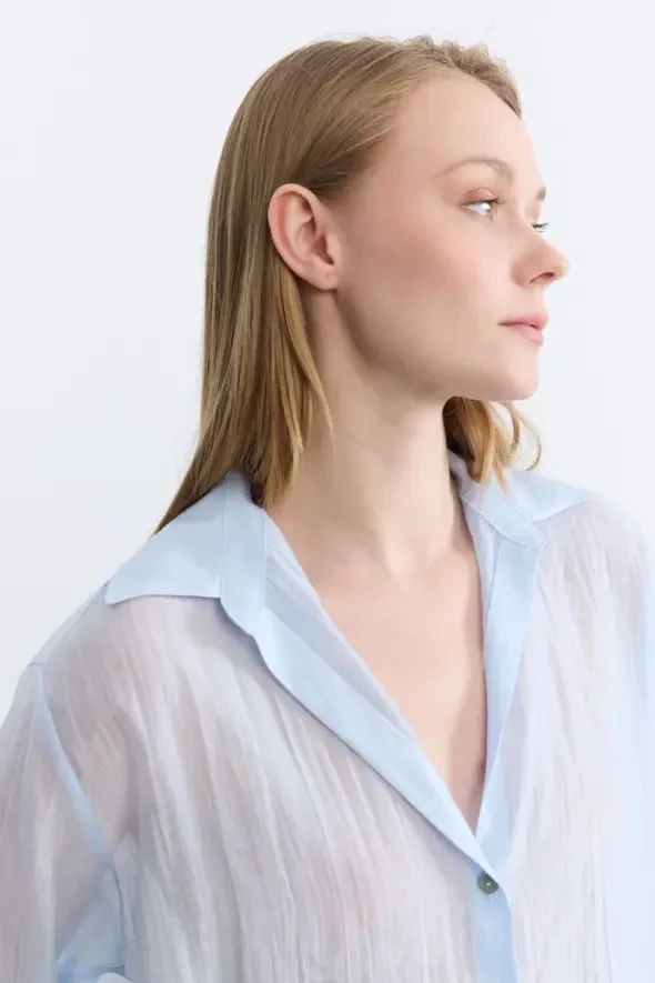 Relaxed Fit Lyocell Shirt - Blue - 4
