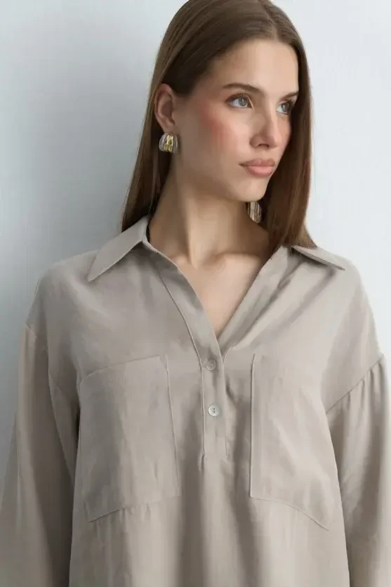 Relaxed Fit Modal Shirt - Stone - 3