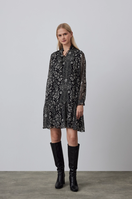 Relaxed Fit Patterned Dress - Black Black