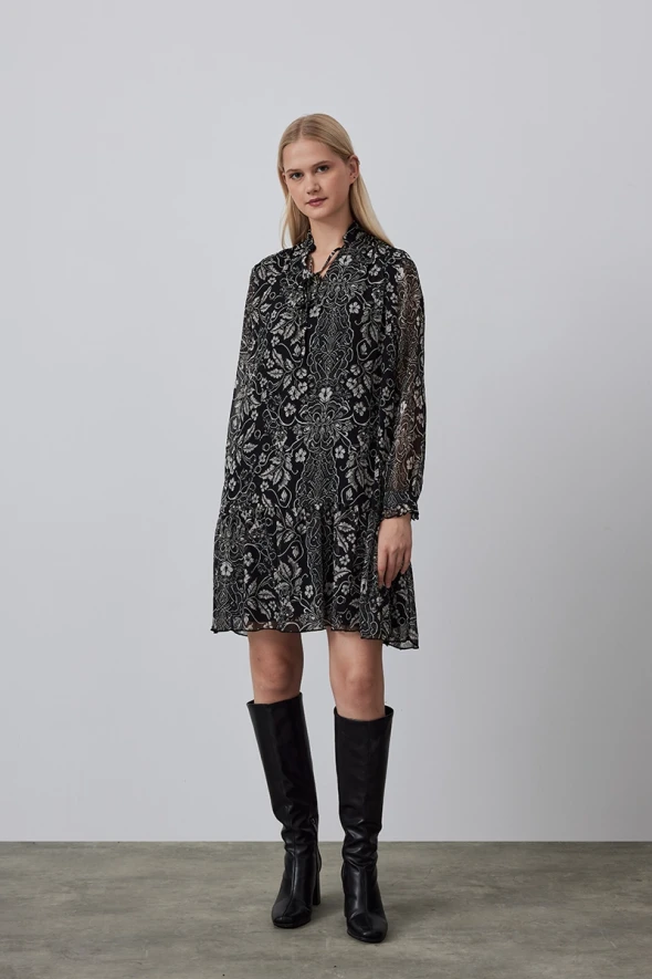 Relaxed Fit Patterned Dress - Black - 1