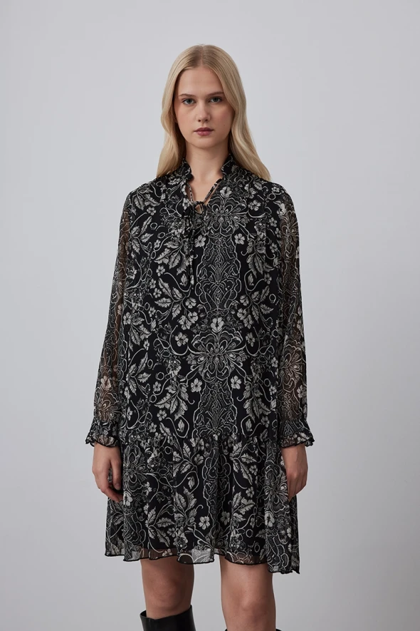 Relaxed Fit Patterned Dress - Black - 2