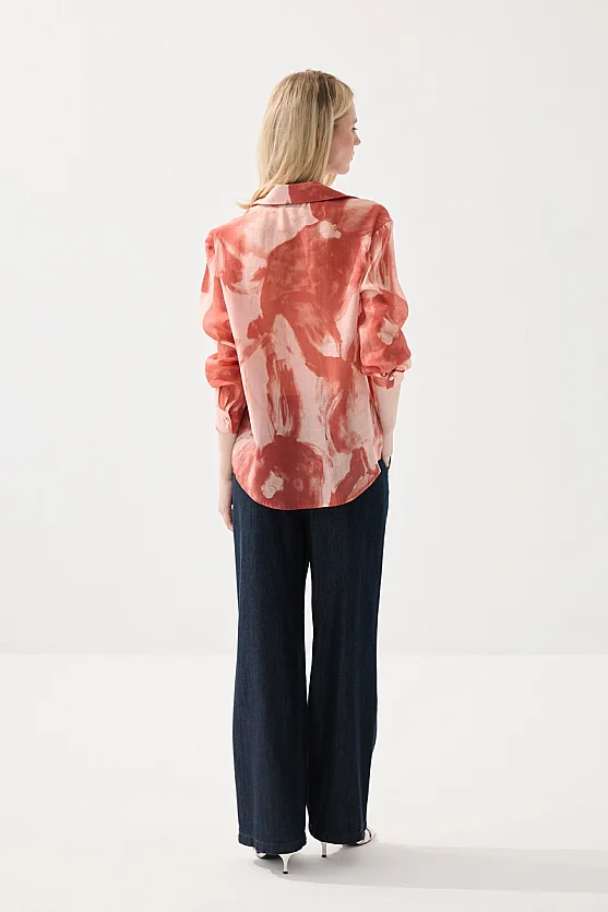 Relaxed Fit Patterned Tencel Shirt - Pink - Gusto