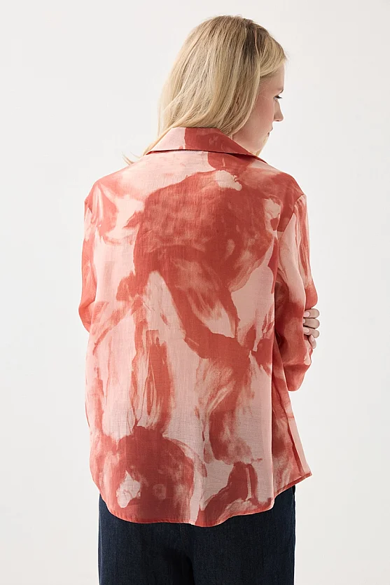 Relaxed Fit Patterned Tencel Shirt - Pink - 5