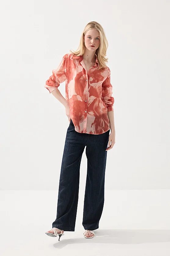 Relaxed Fit Patterned Tencel Shirt - Pink - 3