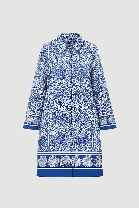 Relaxed Fit Patterned Viscose Kaftan - Navy Blue - 7