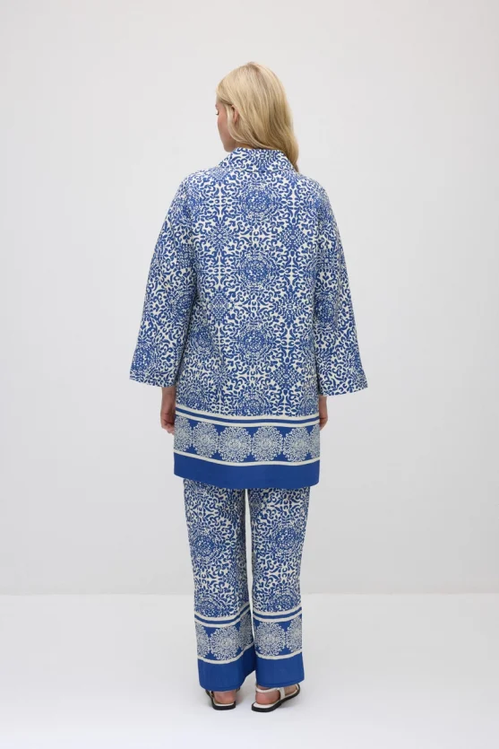 Relaxed Fit Patterned Viscose Kaftan - Navy Blue - Gusto