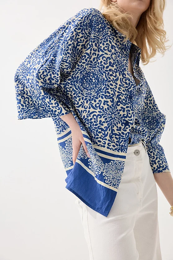 Relaxed Fit Patterned Viscose Shirt - Navy Blue - 5