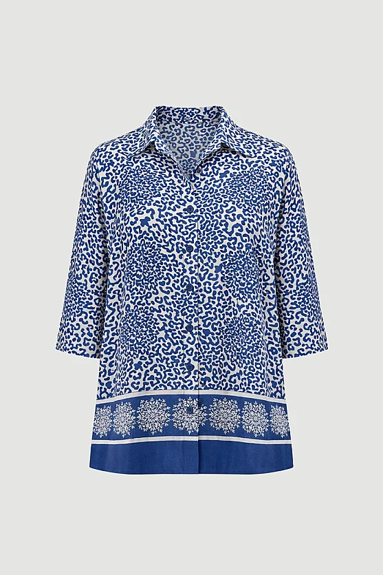 Relaxed Fit Patterned Viscose Shirt - Navy Blue - 7