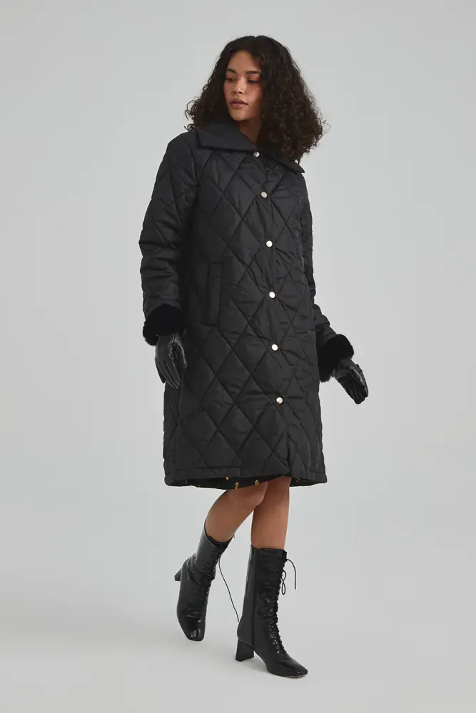 Relaxed Fit Quilted Coat - Black Black