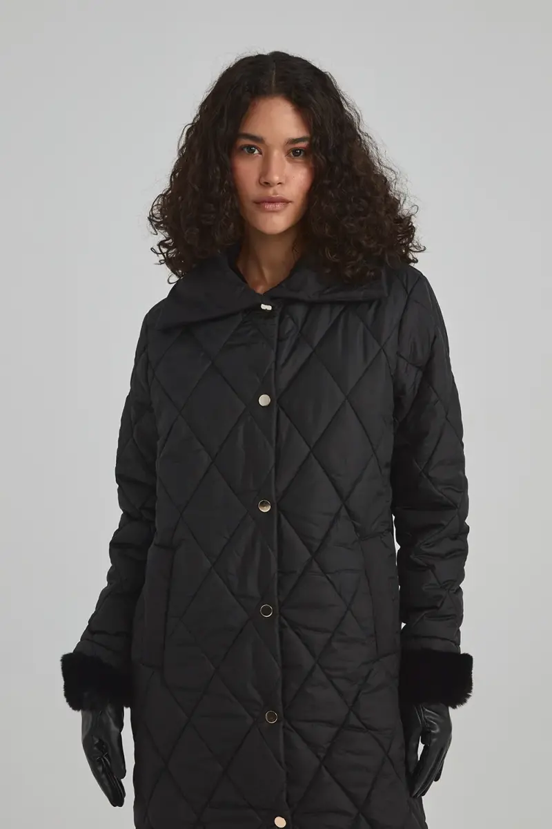 Relaxed Fit Quilted Coat - Black - 3