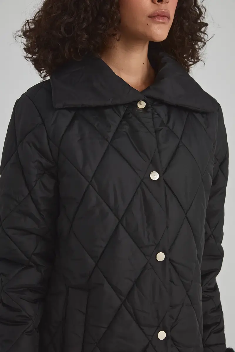 Relaxed Fit Quilted Coat - Black - 4