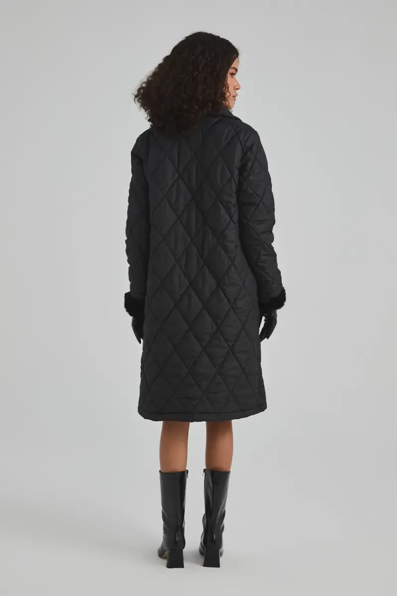 Relaxed Fit Quilted Coat - Black - 5
