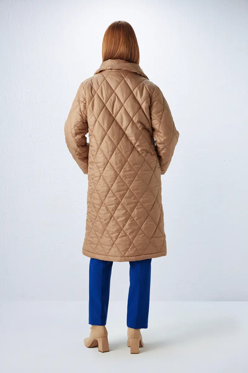 Relaxed Fit Quilted Coat - Camel - 5
