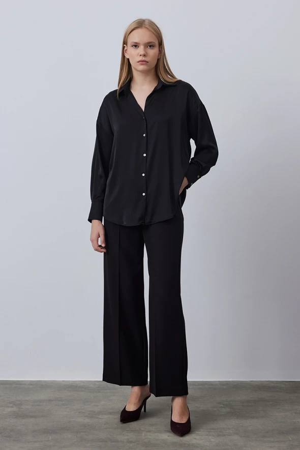 Relaxed Fit Satin Shirt - Black - 2