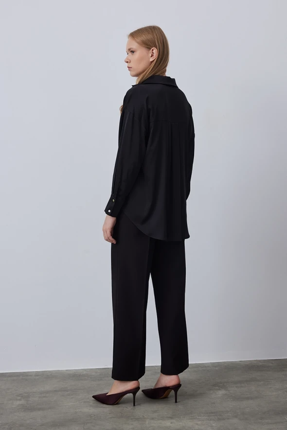 Relaxed Fit Satin Shirt - Black - 4