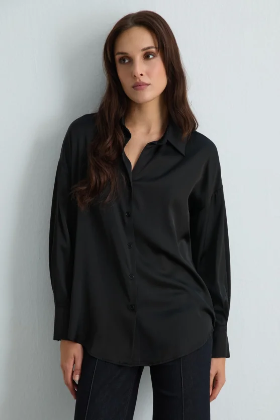 Relaxed Fit Satin Shirt Black - 3